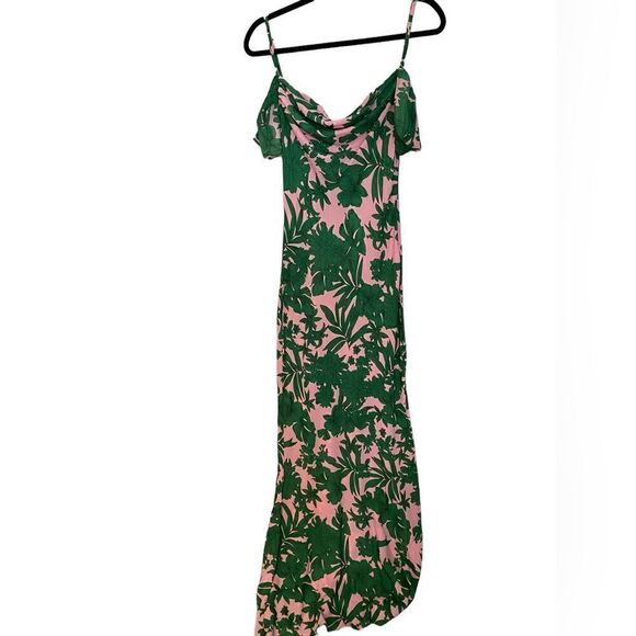 EUC Club L Tropical Print Bardot Cowl Neck Maxi Dress - Picture 7 of 8